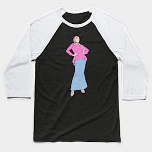 Hijab Girl Blue And Pink Baseball T-Shirt